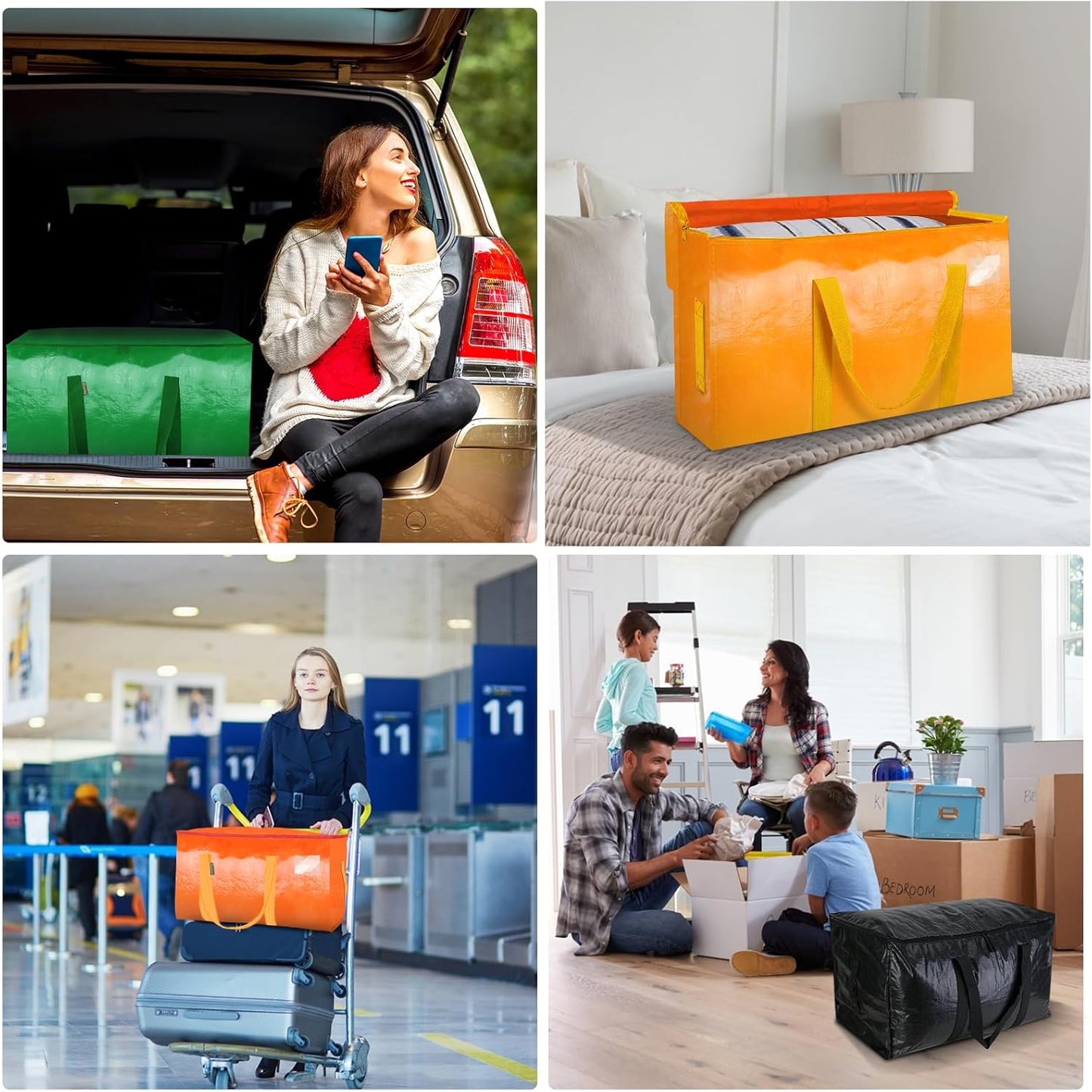 BALEINE 8-Pack Heavy-Duty Moving Bags - Oversized Storage Totes with Reinforced Handles (Orange)