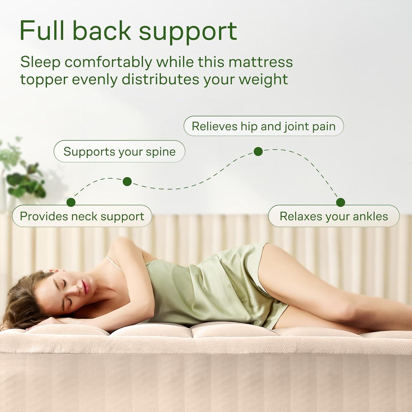 Skiennix Ultra Soft Queen Size Mattress Topper - Bamboo Viscose Pillow Top for Full Body Support | Naturally Cooling, Beige