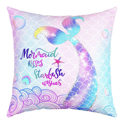 Pack of 4 Mermaid Decor Throw Pillow Covers, Soft Glitter Print (No Glitter) Pastel Fish Scales Square Cushion Case Set for Sofa Living Room, Girly Rainbow Pillow Cases Pillowcases, 18x18 Inches