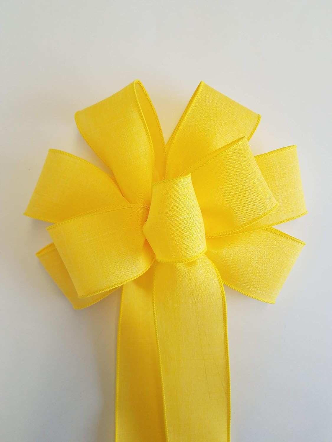Skiennix Large 10" Handmade Yellow Linen Wired Wreath Bow - Perfect for Home Decor