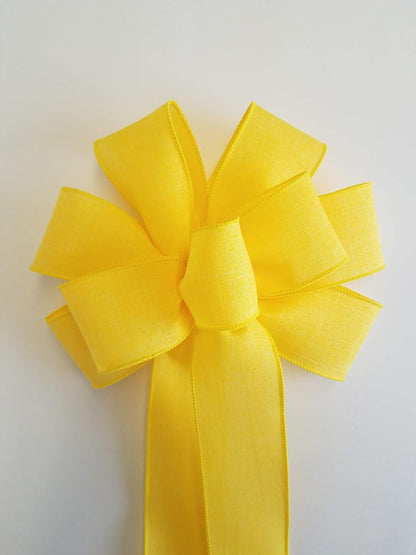 Skiennix Large 10" Handmade Yellow Linen Wired Wreath Bow - Perfect for Home Decor