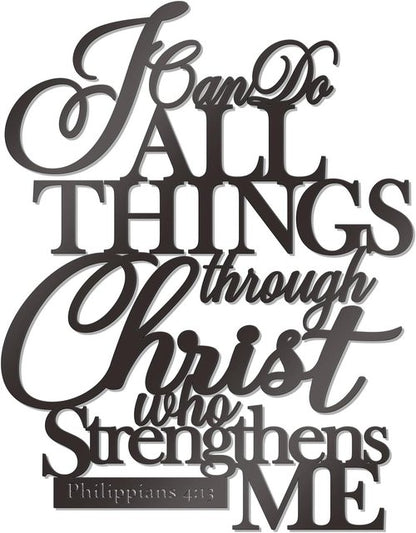 KOYILTD Metal Wall Decor - "I Can Do All Things Through Christ" Sign | Large Black Christian Art (14.9x11.2 in)