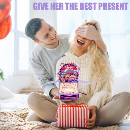 Surprise Pop Up Birthday Cards - Unique 3D Handmade Greeting Card for All Ages | Deep Purple