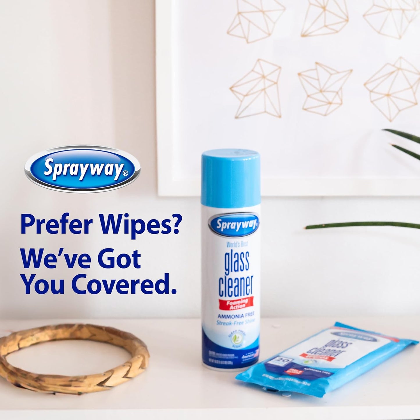 Sprayway Glass Cleaner - Ammonia-Free Foaming Aerosol Spray, 19oz, Pack of 2 | Streakless & Fast-Acting Clean | Fresh Scent, Removes Fingerprints & Dust