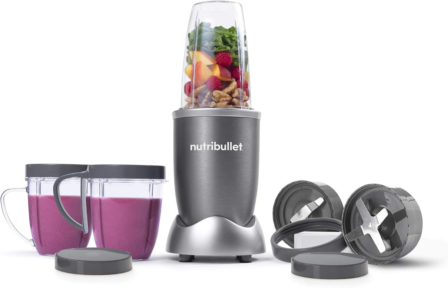 NutriBullet High-Speed Blender System - 12-Piece Set, 600 Watts, Sleek Gray Design