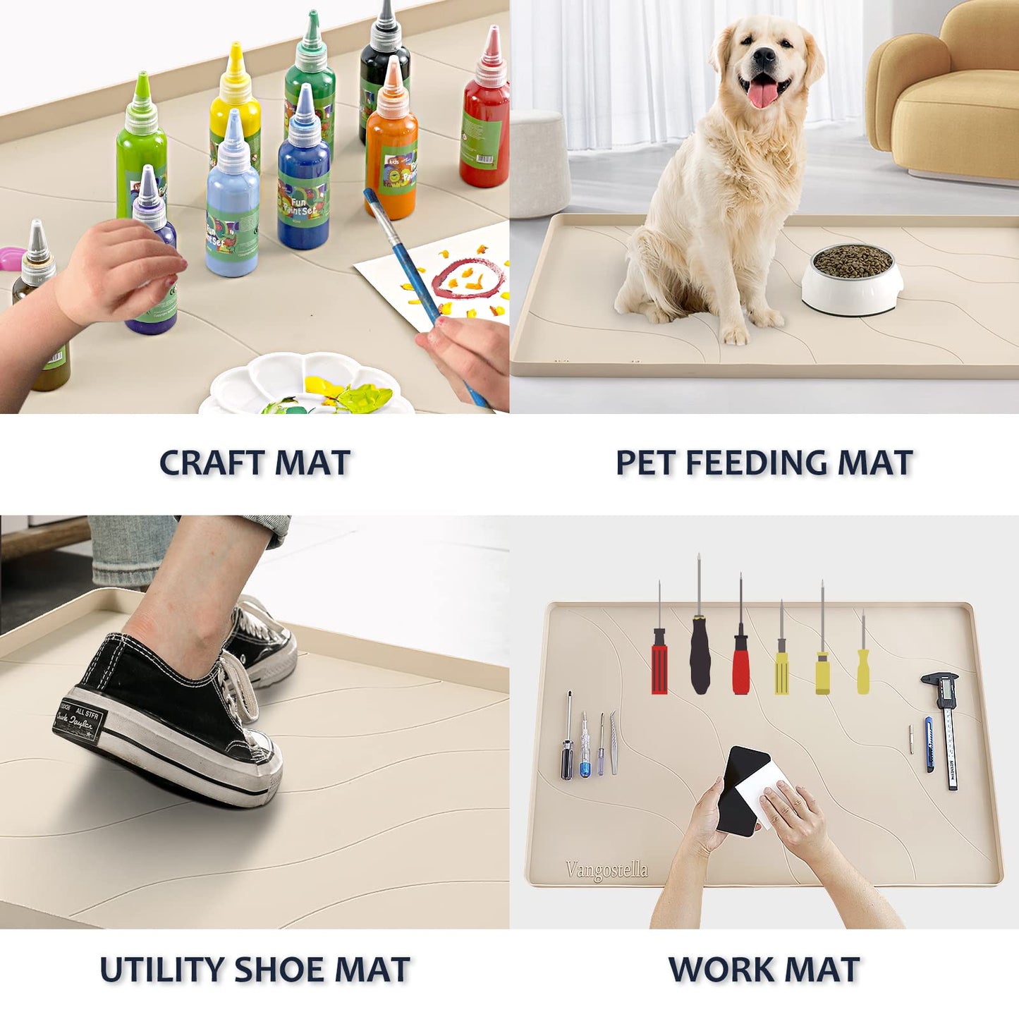 Vangostella Heavy Duty Silicone Under Sink Mats for Kitchen Waterproof 22" x 22", Extra Thick Under Sink Rubber Mat Drip Tray, Raised Edge Under Sink Liner,Prevent Drips, Leaks, Spills,Taupe