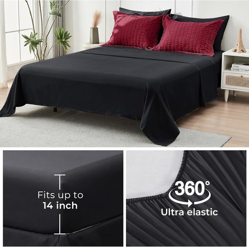 HYMOKEGE King Size Comforter Set - Red & Black Seersucker 7-Piece Luxury Bedding Set for All Seasons