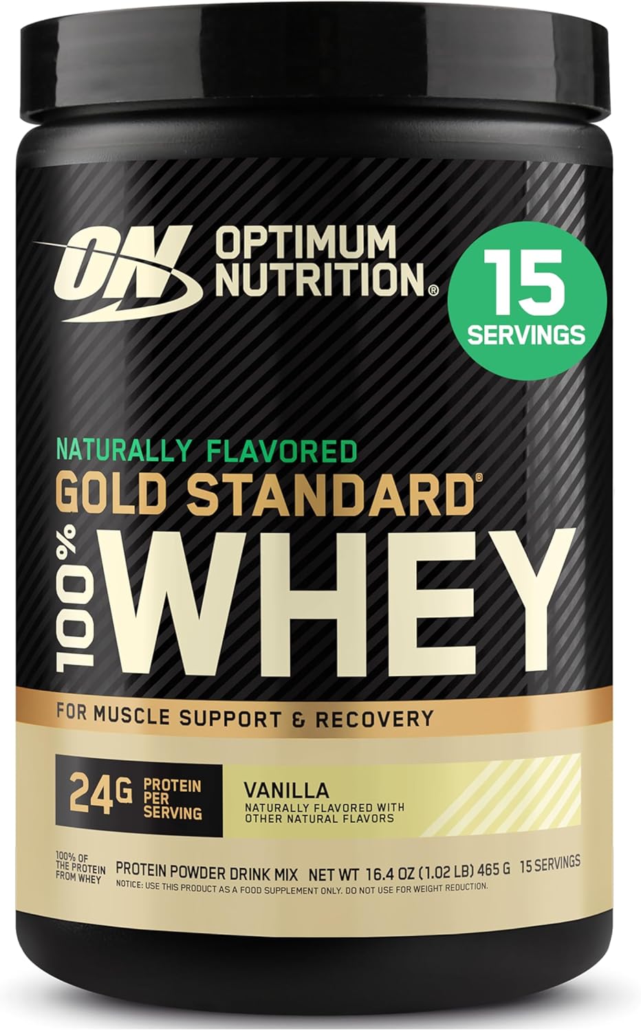 Optimum Nutrition Gold Standard Whey Protein Powder - Naturally Flavored Vanilla, 15 Servings
