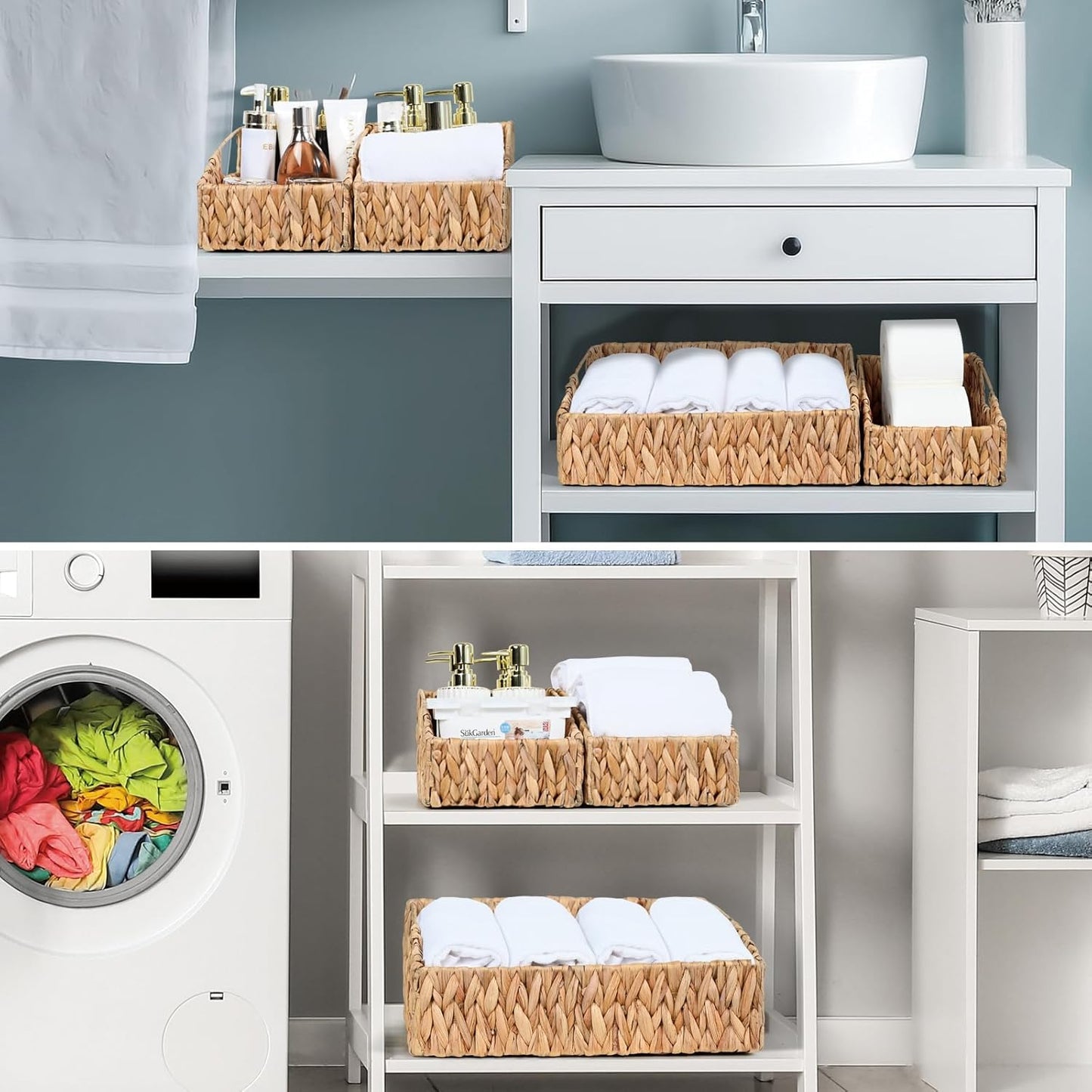 Ollieroo Rattan Storage Baskets - Handwoven Wicker Bins with Handles for Home Organization | Natural Finish