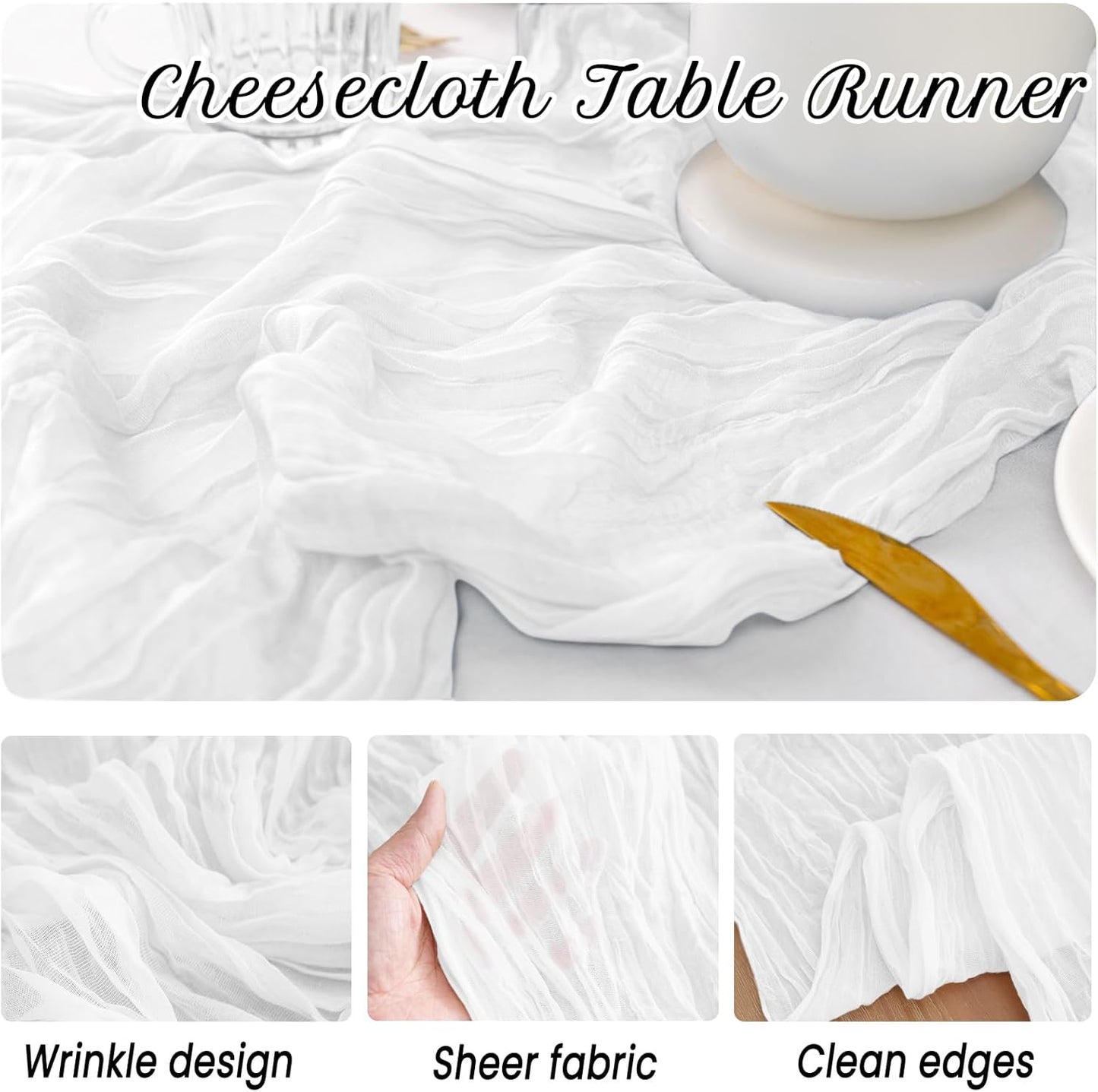Skiennix 12-Pack White Spring Easter Table Runners - 10FT Boho Gauze Cheesecloth | 21 x 120 Inch for Weddings & Parties