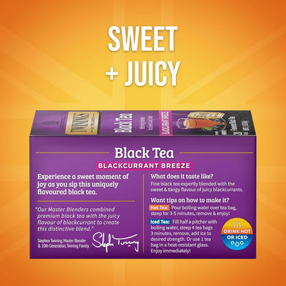 Twinings of London Blackcurrant Breeze Black Tea - Strong, Sweet & Tangy Flavor | 20 Tea Bags