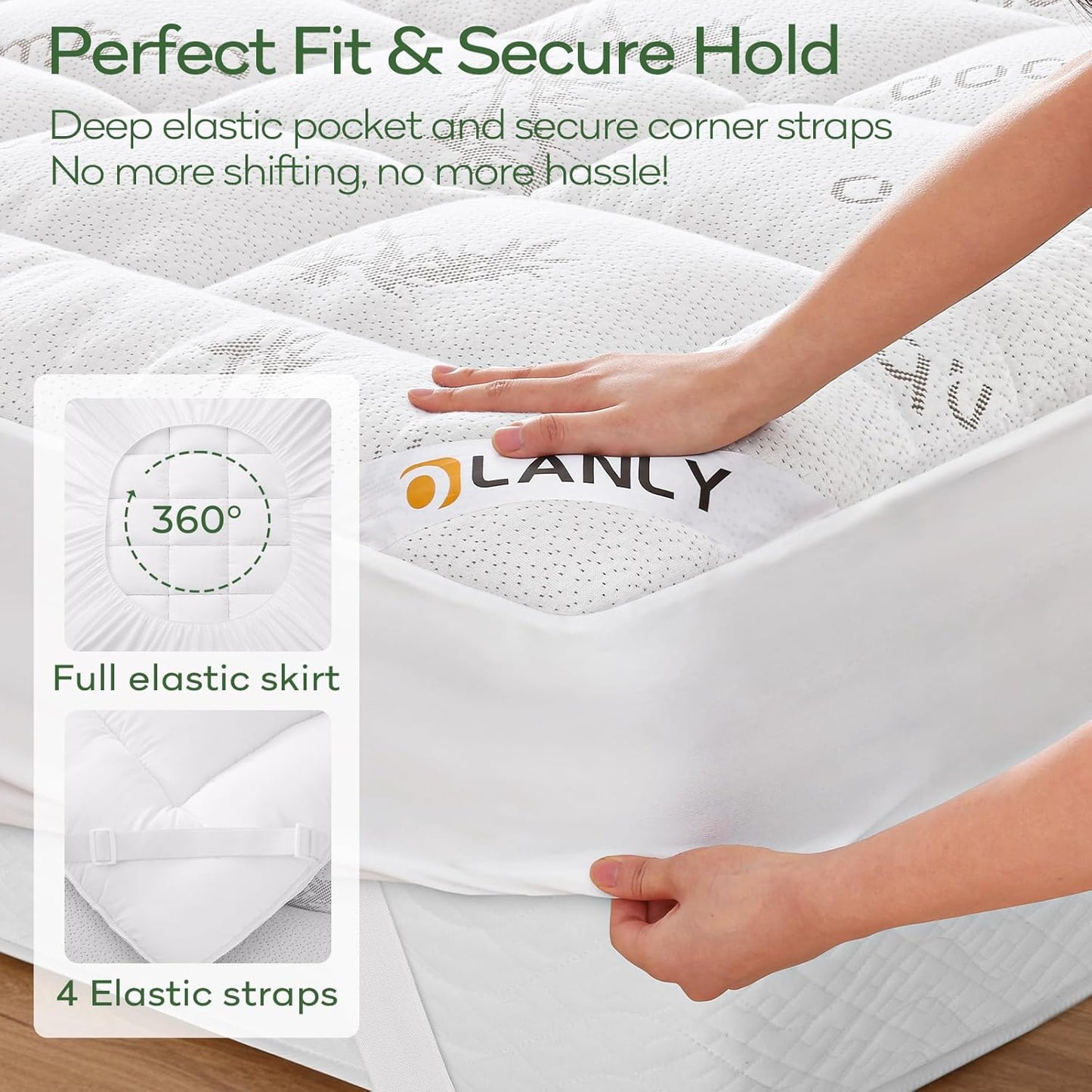 OLANLY King Mattress Topper - Cooling Bamboo Viscose Pillow Top for Back Pain Relief | Plush White Design