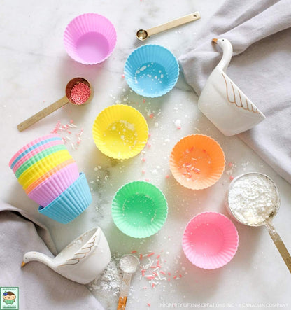 XNM Creations Silicone Cupcake & Muffin Liner Molds - Premium Grade Baking Cups, Pastel, Pack of 24