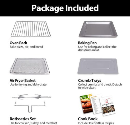 Beelicious 32QT Extra Large Air Fryer - 19-in-1 Toaster Oven Combo with Rotisserie & Dehydrator, Black