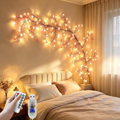 5.2 ft 72 LED Cherry Blossom Lights with Remote – DIY Bendable Pink Flower Vine (Variation: 72LED-5.2FT)