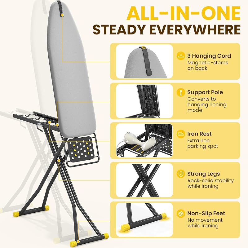 2-in-1 Ironing Board with Iron Rest and Stand – Foldable, Adjustable Height