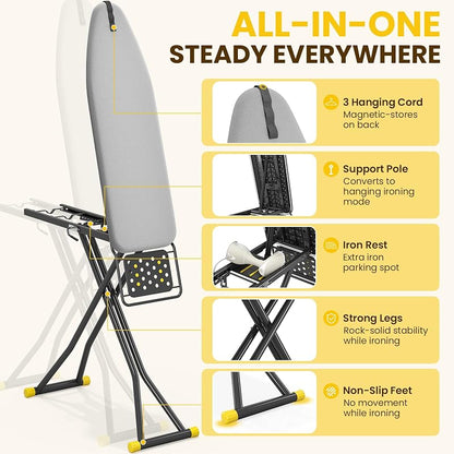 2-in-1 Ironing Board with Iron Rest and Stand – Foldable, Adjustable Height