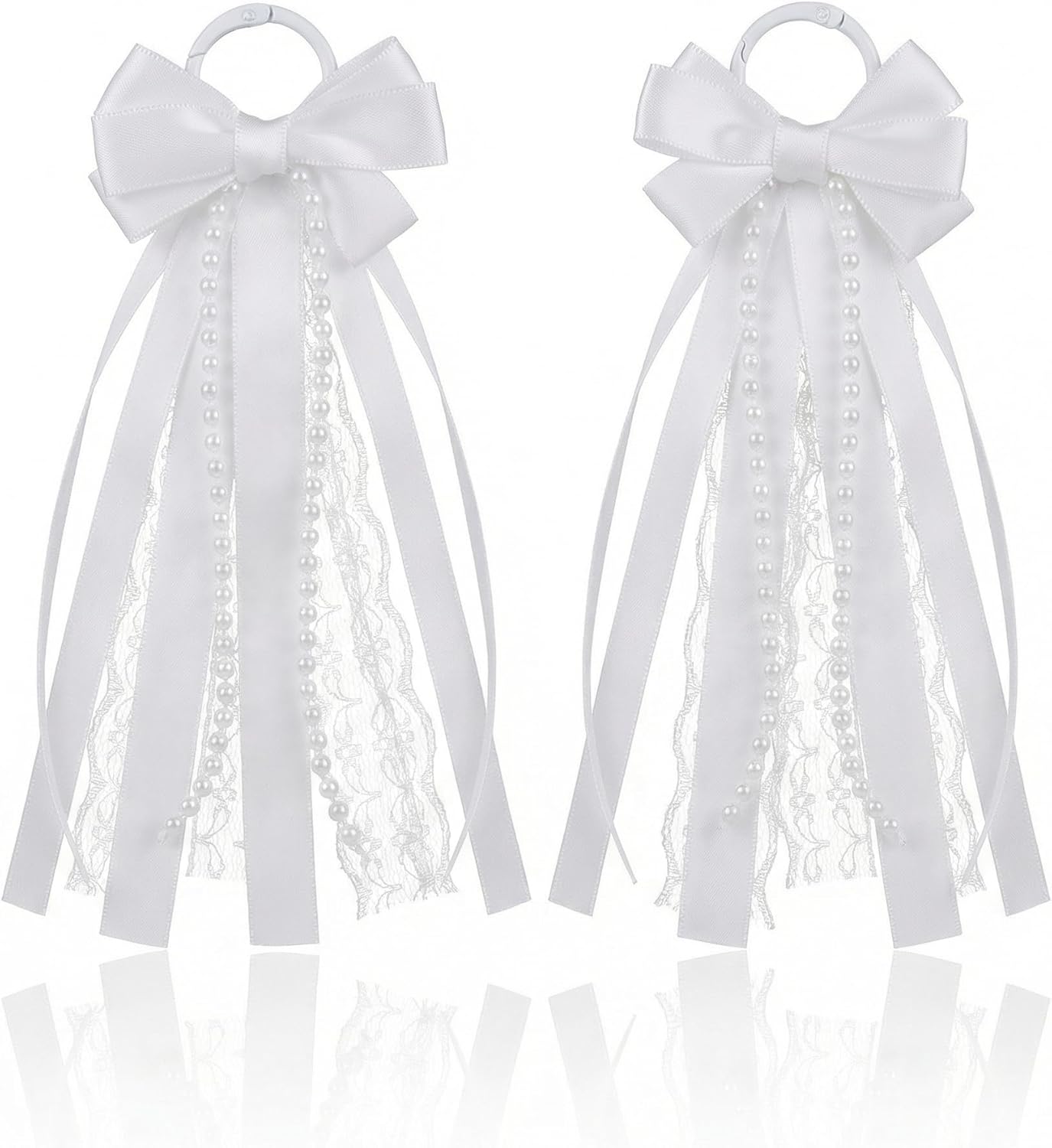 Skiennix Boot Bows - Elegant Satin Ribbon Cowboy Decor for Women | 2 Pcs White with Glitter & Lace