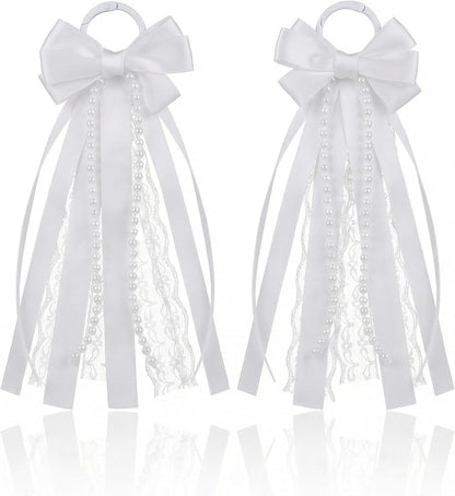 Skiennix Boot Bows - Elegant Satin Ribbon Cowboy Decor for Women | 2 Pcs White with Glitter & Lace