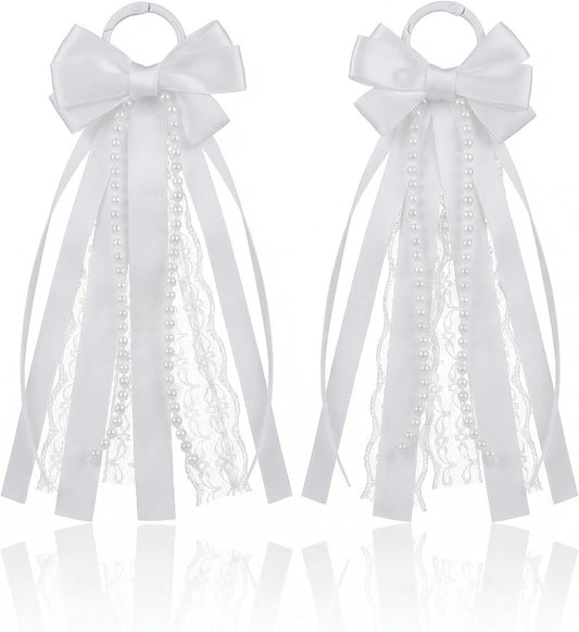Skiennix Boot Bows - Elegant Satin Ribbon Cowboy Decor for Women | 2 Pcs White with Glitter & Lace