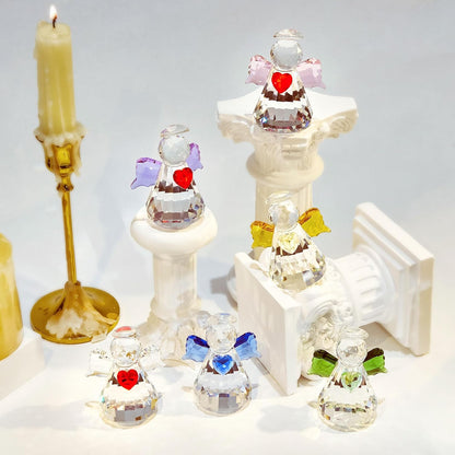 Crystal Guardian Angel Figurine Set - 6 Handcrafted Glass Ornaments for Home Decor | 2.5” Tabletop Collection