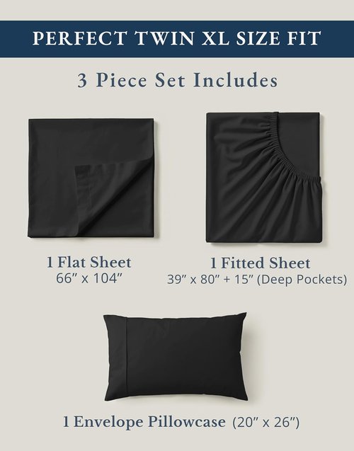 LANE LINEN 100% Organic Cotton Bed Sheets - Soft & Comfy Twin XL Sheets for Hospital & Dorm | Black
