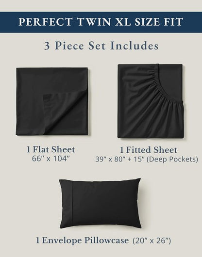 LANE LINEN 100% Organic Cotton Bed Sheets - Soft & Comfy Twin XL Sheets for Hospital & Dorm | Black