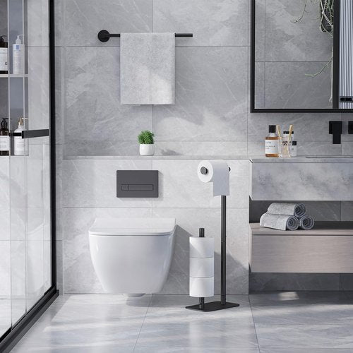 Kitsure Toilet Paper Holder - Rustproof Free Standing Design for 4 Rolls | Stable Non-Slip Base, Black