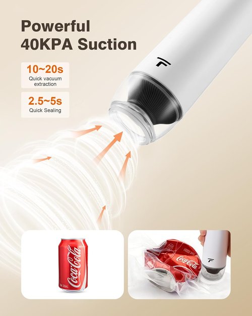 Chef’s Design Vacuum Sealer - Compact Handheld Food Preserver with 30 Reusable Bags | Professional-Grade Pebble