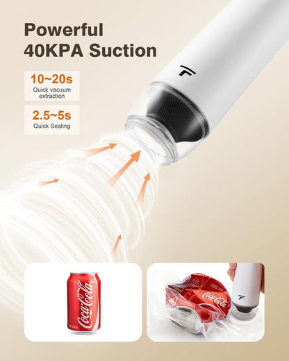 Chef’s Design Vacuum Sealer - Compact Handheld Food Preserver with 30 Reusable Bags | Professional-Grade Pebble