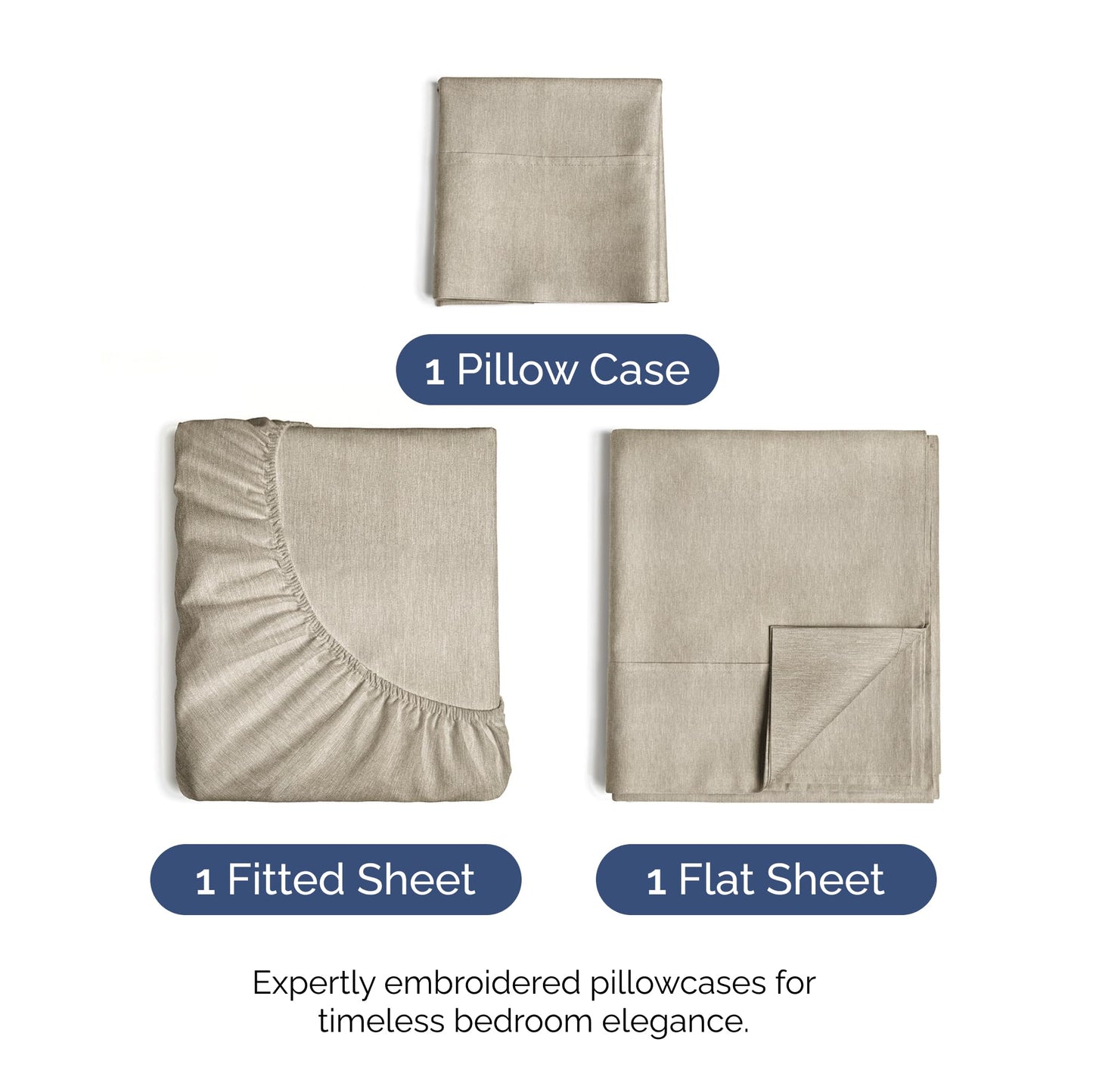 Twin Size 3 Piece Sheet Set - Comfy Breathable & Cooling Bed Sheets Set - Hotel Luxury Bedding for Women, Men, Kids, Teens, Boys & Girls - Deep Pockets, Soft & Wrinkle Free - Beige (Heathered Sheets)