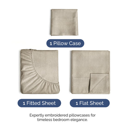 Twin Size 3 Piece Sheet Set - Comfy Breathable & Cooling Bed Sheets Set - Hotel Luxury Bedding for Women, Men, Kids, Teens, Boys & Girls - Deep Pockets, Soft & Wrinkle Free - Beige (Heathered Sheets)