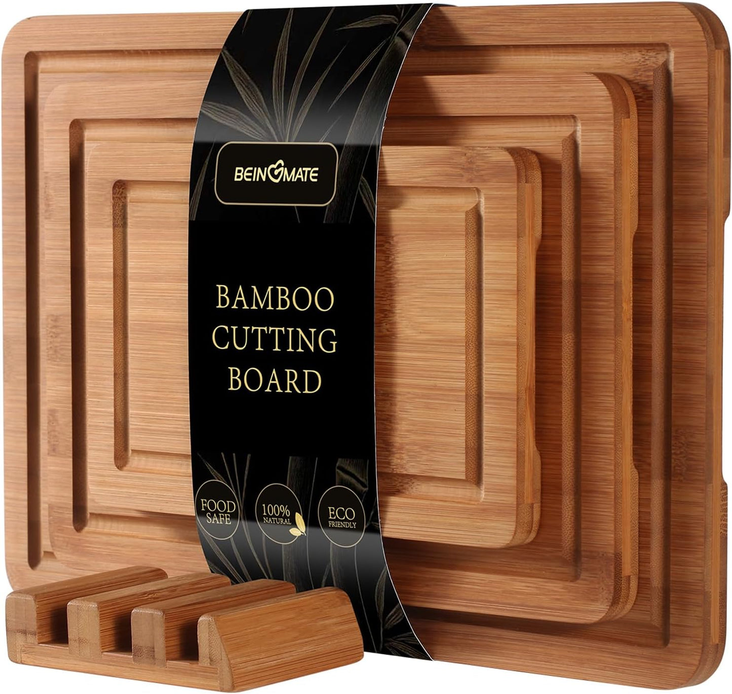 Skiennix 3-Piece Bamboo Cutting Board Set - Deep Juice Grooves & Easy-Grip Handles | Durable, Knife-Friendly Boards for Meat, Vegetables & Fruit