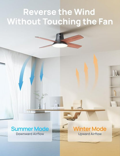 Dreo 44-Inch Ceiling Fan with Lights & Remote - Low Profile Black Flush Mount, Reversible Motor, 6-Speed