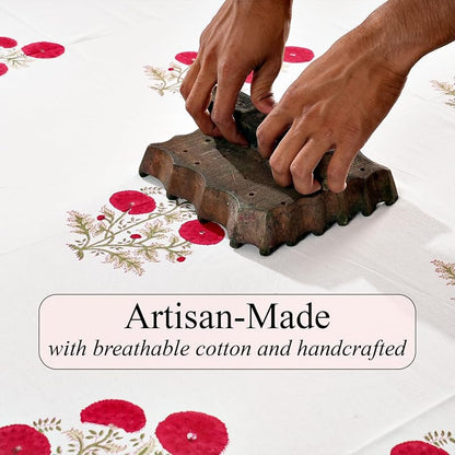 Red and Green Buta Hand Block Print 100% Cotton Table Runner 16x90 Inches - Ridhi