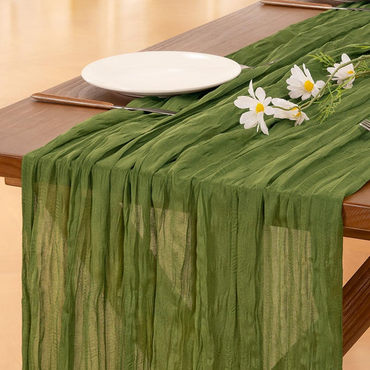 Socomi Cheesecloth Table Runner - 120 Inch Boho Rustic Green for Easter, Weddings & Home Decor