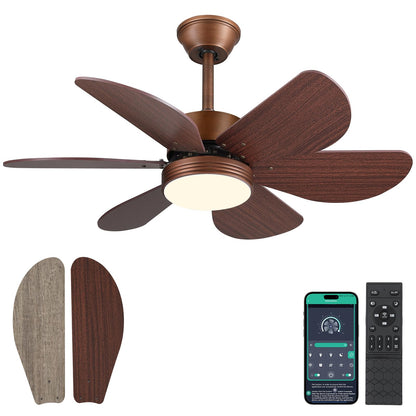 MADSHNE Ceiling Fans with Lights and Remote,36" Bronzed Outdoor Ceiling Fans with 6 Reversible Wood Blades,Small Modern Low Profile Ceiling Fans for Patio Kitchen Bedroom