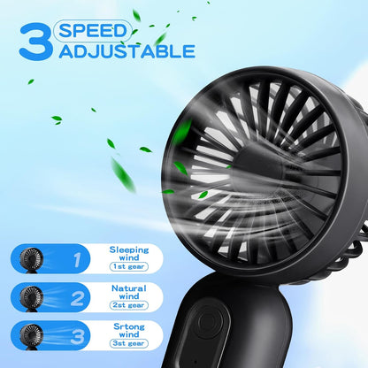 Skiennix Mini Portable Fan - Cute Handheld Design | USB Rechargeable, 3 Speeds, Lightweight - Black & White