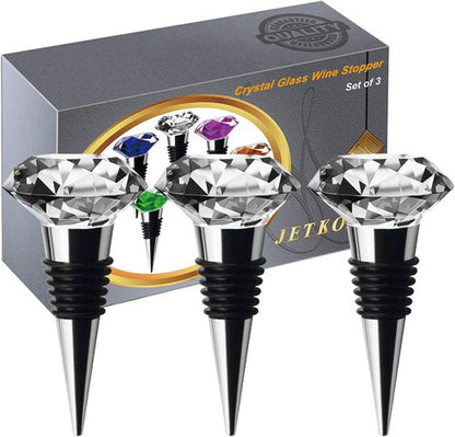 JETKONG 3 Pcs Wine Stoppers Crystal Wine and Beverage Bottle Stopper Diamond Decorative Wine Bottle Stopper (Crystal)