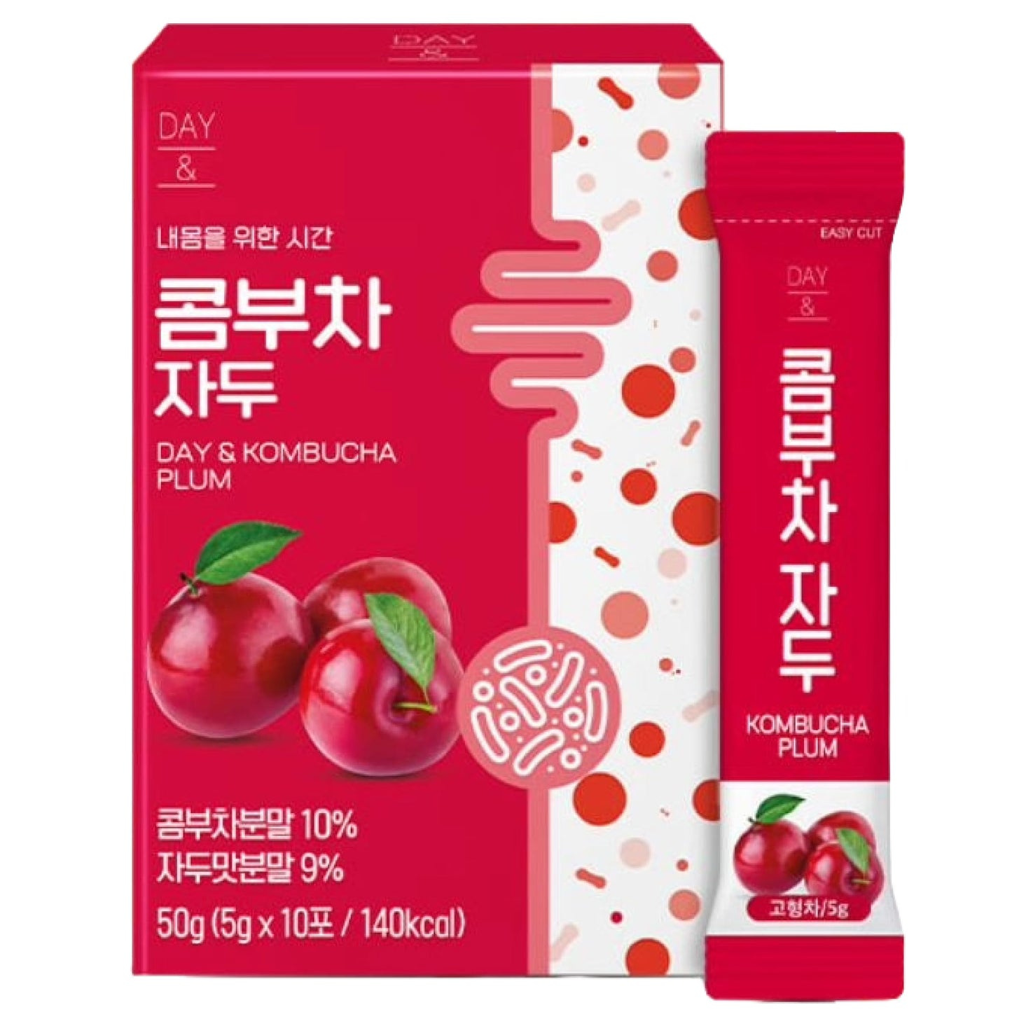 Kombucha Powder Tea Pack Korean Healthy Beverage Juice - Korean Tea Drink Zero Sugar, Sparkling Fermented, Probiotics & Prebiotics 10 sticks (Plum)