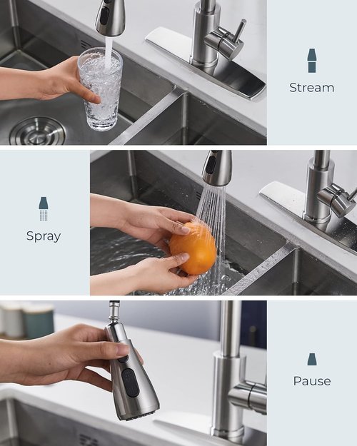 FORIOUS Kitchen Faucet - Brushed Nickel Pull Down Sprayer, High Arc Design for Farmhouse & RV Use