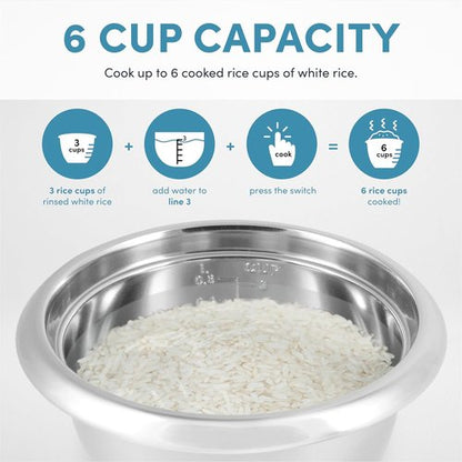 Aroma Housewares 6-Cup Stainless Rice Cooker & Warmer - Uncoated Inner Pot, Red | Model ARC-753SGR