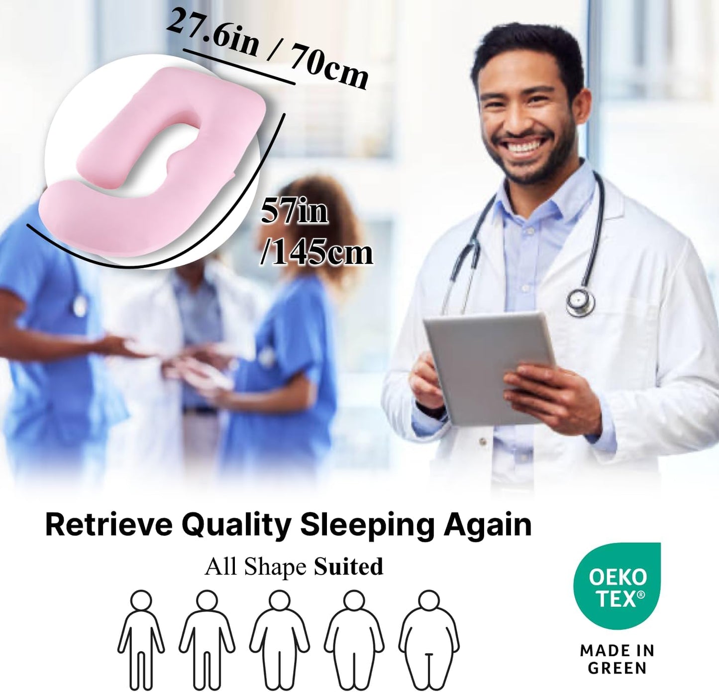 ALLOPERA Pregnancy Pillow - Full Body 57-Inch Maternity Support for Back, Neck & Belly | Pink Milk Fiber Cover