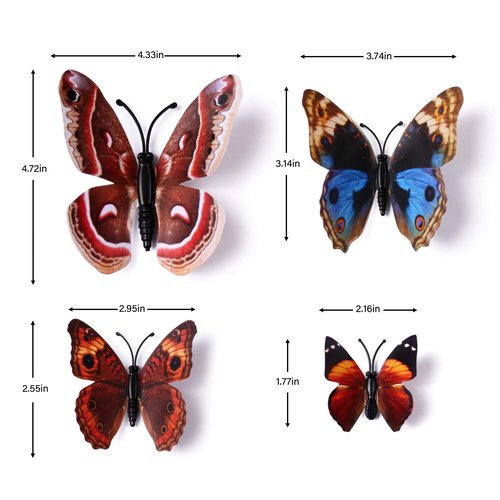 24pcs 3D Vivid Special Man-Made Lively Butterfly Wall Stickers Removable Butterflies Wall Decals 3D Nursery Art Decor for Kids Girls Bedroom Living Room Classroom Party Decoration Brown