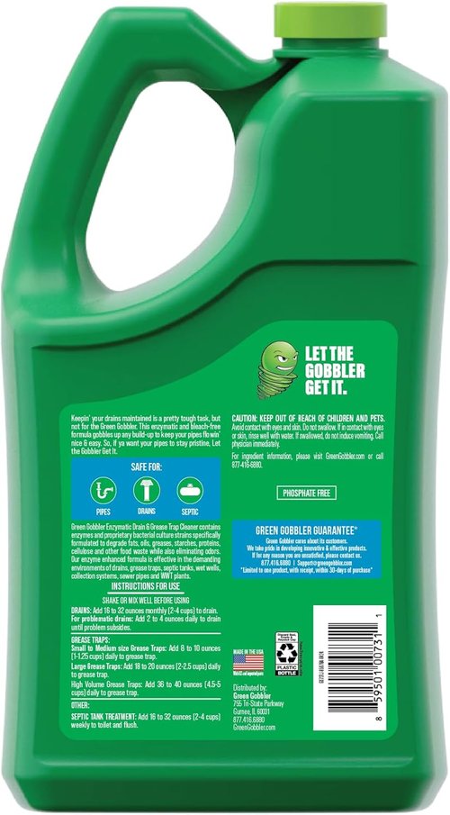 Green Gobbler Enzyme Drain Cleaner - Breaks Down Grease, Paper & Fat | Controls Odors | 1 Gallon