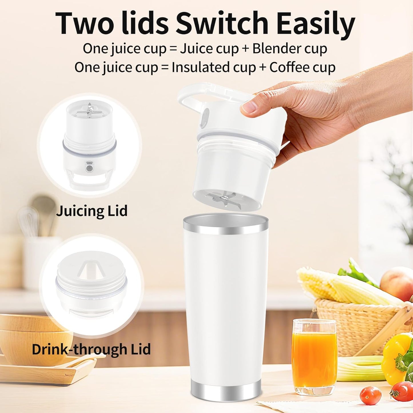 Skiennix Portable Blender - Cordless 24oz Insulated Cup for Smoothies & Shakes | USB-C Rechargeable, BPA-Free Gift for Men & Women