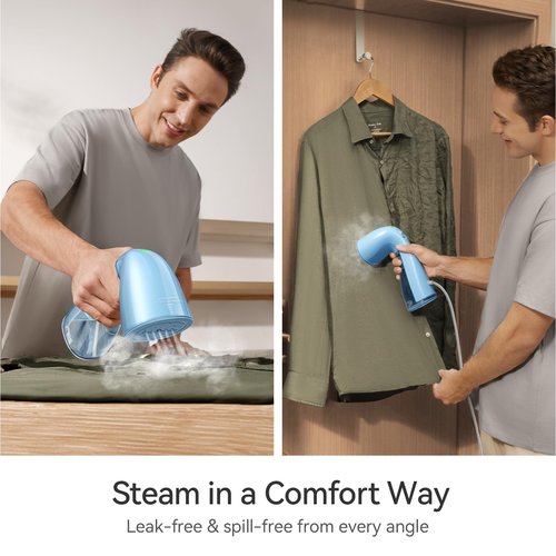HiLIFE Steamer for Clothes, Portable Handheld Design, 240ml Big Capacity, 700W, Strong Penetrating Steam, Removes Wrinkle, for Home, Office and Travel(ONLY FOR 120V) (sky blue)