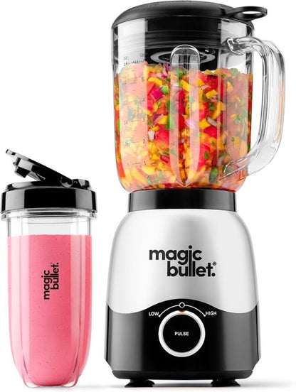 Magic Bullet Combo Blender - 600W Power with 48oz Pitcher & 16oz To-Go Cup | Easy Clean, Silver