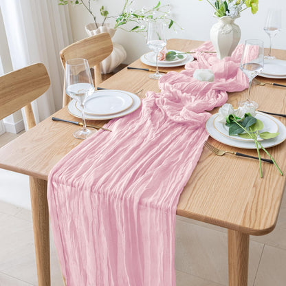Skiennix 3PCS Table Runner Set - Blushing Pink Boho Gauze for Rustic Summer Weddings & Events
