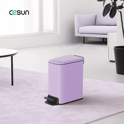 Cesun Small Bathroom Trash Can - Soft Close Lid & Step Pedal, 6L Stainless Steel | Anti-Fingerprint Finish (Purple)